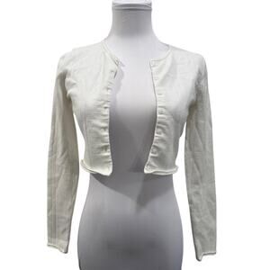 Sunday Best Aritzia Cropped White Button Cardigan Stretchy Fitted Small Spring